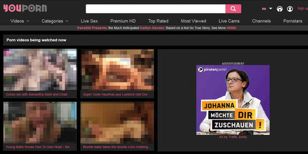 Ein Screenshot von Youporn mit der Piratenwerbung