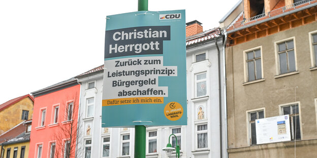 A CDU election poster in the town of Pößneck in the Saale-Orla district.