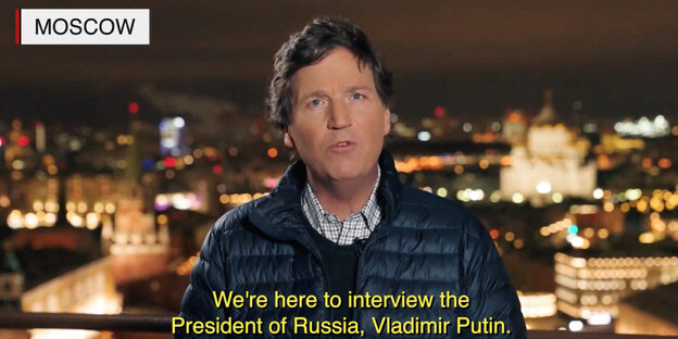 Tucker Carlson in a still image from the video