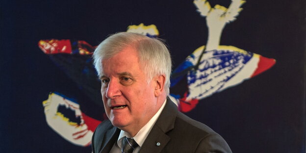 Horst Seehofer vor einem Wandgemälde Horst Seehofer vor einem Wandgemälde