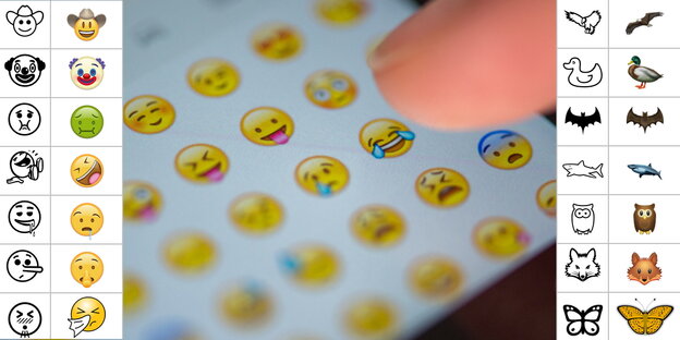 Ein Mensch wählt auf einem Smartphones ein Emoji aus. Ein Mensch wählt auf einem Smartphones ein Emoji aus.