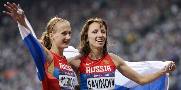 Mariya Savinova und Ekaterina Poistogova. Mariya Savinova und Ekaterina Poistogova.