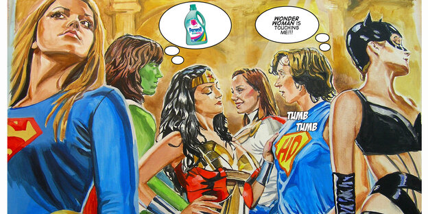 Comicfiguren auf einem Ausstellungsbild Comicfiguren auf einem Ausstellungsbild