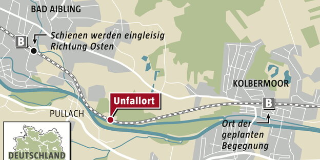 Eine Karte vom Ort des Zugunglücks. Eine Karte vom Ort des Zugunglücks.