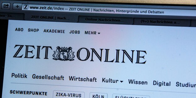 Startseite von "Zeit Online" auf einem Bildschirm Startseite von "Zeit Online" auf einem Bildschirm
