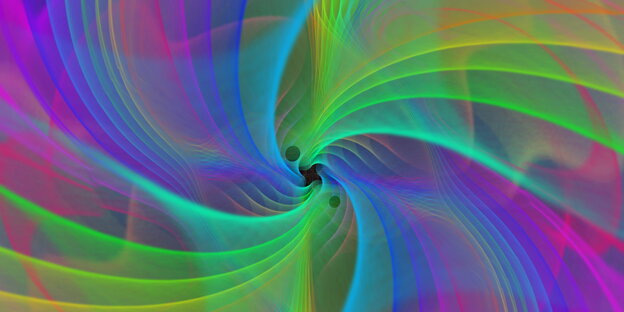 regenbogenfarbene Linien, die sich um zwei nahe beieinanderliegende Punkte drehen regenbogenfarbene Linien, die sich um zwei nahe beieinanderliegende Punkte drehen