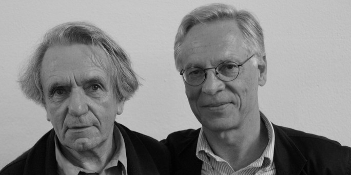Jacques Rancière und der Verleger Peter Engelmann. Bild: Passagen Verlag