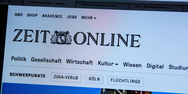 Foto der Internetseite von "Zeit Online", mit Logo und Navigationsmenü Foto der Internetseite von "Zeit Online", mit Logo und Navigationsmenü