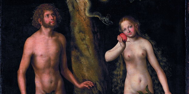 Ausschnitt des Gemäldes „Adam und Eva“ von Lucas Cranach des Älteren Ausschnitt des Gemäldes „Adam und Eva“ von Lucas Cranach des Älteren