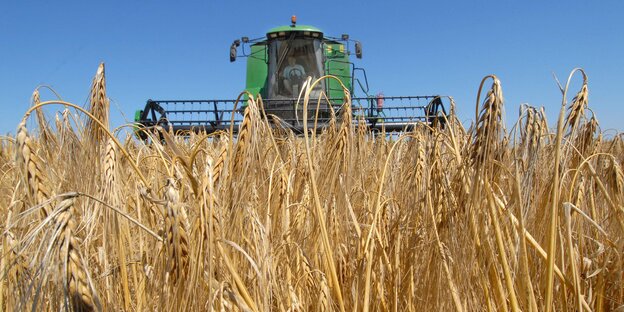 Traktor auf einem Weizenfeld Traktor auf einem Weizenfeld