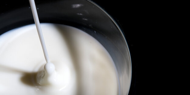 Milch fliest in ein Glas Milch fliest in ein Glas