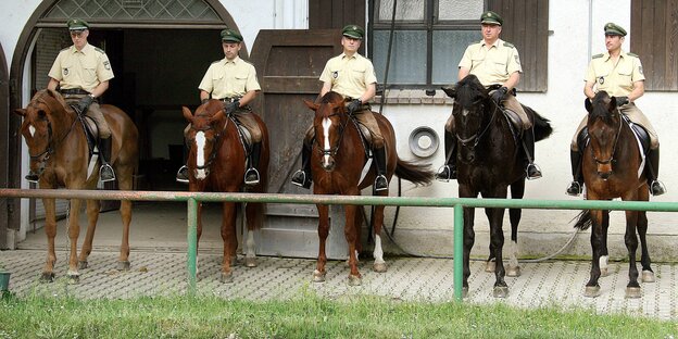 Fünf Polizisten auf Pferden