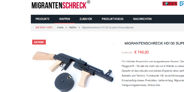 Screenshot von der Verkaufsseite für die Hartgummigeschoss-Waffe Screenshot von der Verkaufsseite für die Hartgummigeschoss-Waffe