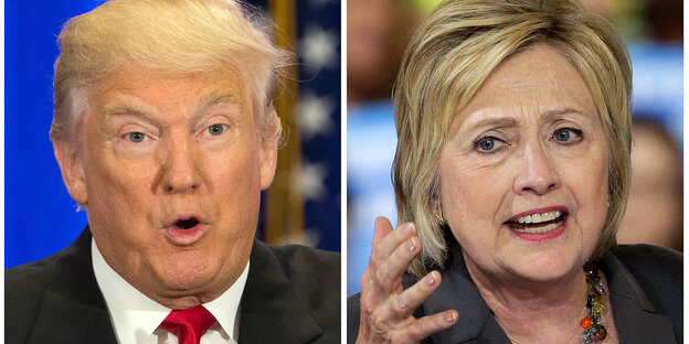 ein zweigeteiltes Foto zeigt Trump und Clinton ein zweigeteiltes Foto zeigt Trump und Clinton