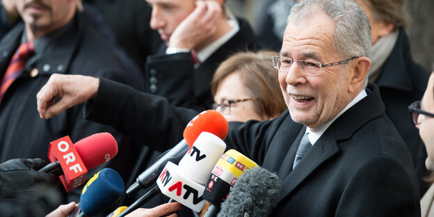 Van der Bellen vor Mikrofonen Van der Bellen vor Mikrofonen