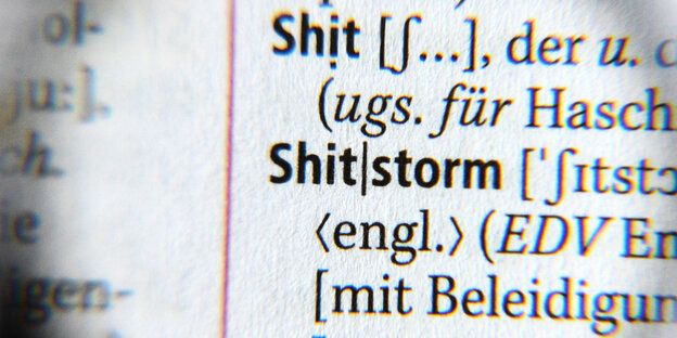 Die Begriffe "Shit" und "Shitstorm" in einem Wörterbuch Die Begriffe "Shit" und "Shitstorm" in einem Wörterbuch