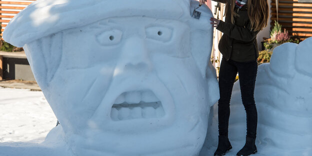 Eine Trump-Kopf aus Schnee Eine Trump-Kopf aus Schnee