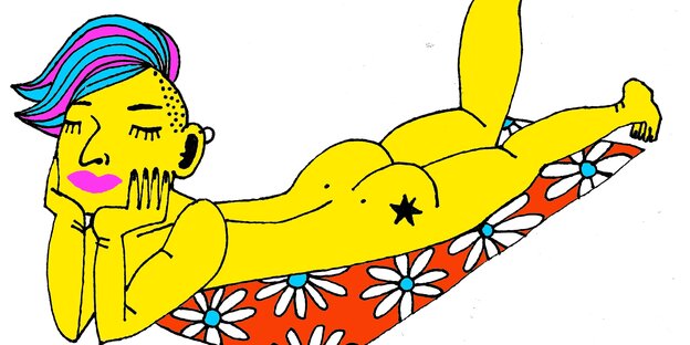 Illustration einer nackten Frau, die auf dem Bauch liegt. Illustration einer nackten Frau, die auf dem Bauch liegt.