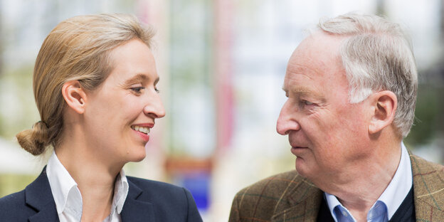 Alice Weidel und Alexander Gauland von der AfD sehen sich gegenseitig ins Gesicht Alice Weidel und Alexander Gauland von der AfD sehen sich gegenseitig ins Gesicht