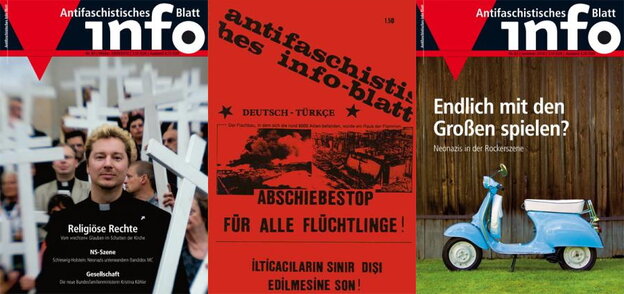 Drei Titelseiten des Antifaschistische Infoblatts Drei Titelseiten des Antifaschistische Infoblatts