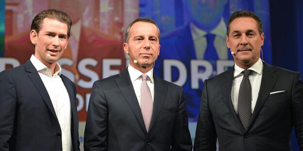 Die drei Kandidaten Kurz, Kern und Strache Die drei Kandidaten Kurz, Kern und Strache