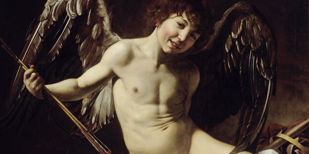 Ausschnitt aus Caravaggios Gemälde "Amor als Sieger"; Knabe mit Flügeln Ausschnitt aus Caravaggios Gemälde "Amor als Sieger"; Knabe mit Flügeln