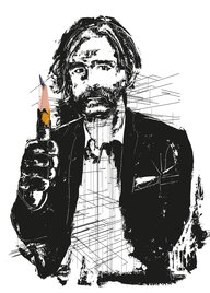 Zeichnung von Deniz Yücel mit einem Bleistift in der Hand Zeichnung von Deniz Yücel mit einem Bleistift in der Hand