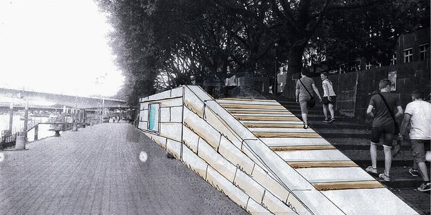 Entwurf des "Arisierungs"-Mahnmals mit breiter Treppe Entwurf des "Arisierungs"-Mahnmals mit breiter Treppe
