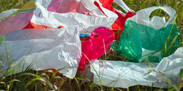 Plastiktüten auf einer Wiese Plastiktüten auf einer Wiese