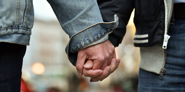 Zwei Männer gehen Hand in Hand Zwei Männer gehen Hand in Hand