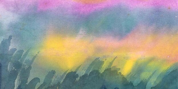 Ausschnitt: Wiese mit pinkem Himmel und gelben Flecken von Nolde Ausschnitt: Wiese mit pinkem Himmel und gelben Flecken von Nolde