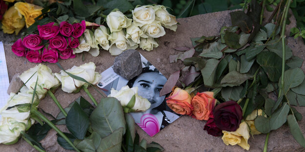 Rosen liegen auf dem Bild von Susanna F. Rosen liegen auf dem Bild von Susanna F.