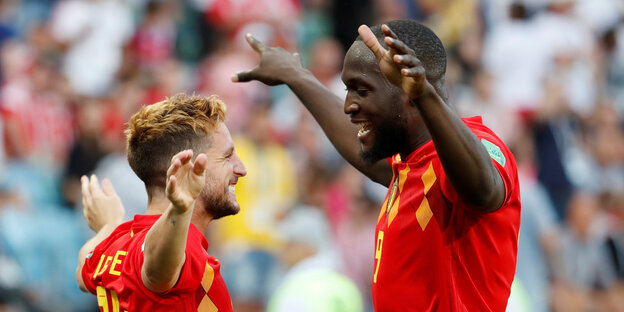 Die belgischen Spieler Dries Mertens und Romelu Lukaku Die belgischen Spieler Dries Mertens und Romelu Lukaku