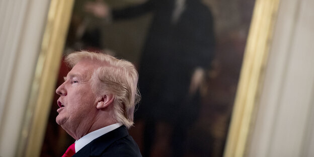 Donald Trump in der Seitenansicht Donald Trump in der Seitenansicht