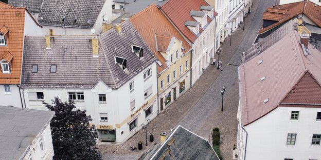 ein Straßenzug in Wurzen - aus der Vogelperspektive gesehen ein Straßenzug in Wurzen - aus der Vogelperspektive gesehen