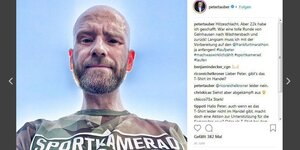 Ein Foto von sich, das Peter Tauber nach dem Joggen bei Instagram gepostet hat Ein Foto von sich, das Peter Tauber nach dem Joggen bei Instagram gepostet hat