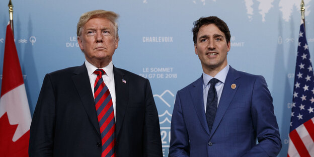 US-Präsident Donald Trump und Kanadas Premier Justin Trudeau beim G7-Gipfel in Charlevoix in Kanada US-Präsident Donald Trump und Kanadas Premier Justin Trudeau beim G7-Gipfel in Charlevoix in Kanada