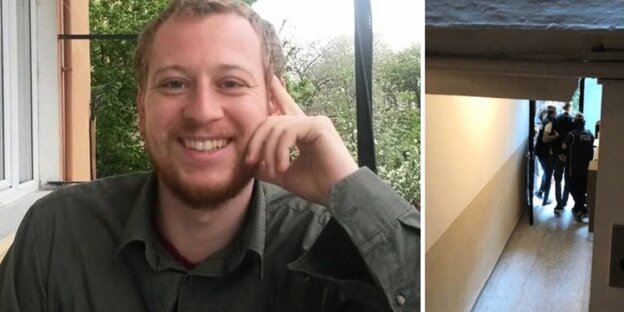 Portrait von Max Zirngast neben der Aufnahme seiner Festnahme Portrait von Max Zirngast neben der Aufnahme seiner Festnahme