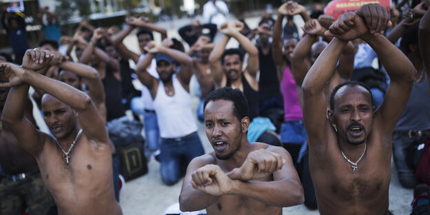 Eritreische Flüchtlinge protestieren in Brüssel. Eritreische Flüchtlinge protestieren in Brüssel.