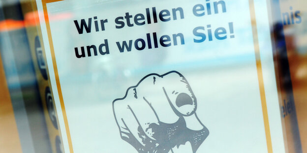 Eine Firma sucht Arbeitnehmer mit dem Satz: "Wir stellen ein und wollen Sie!" Eine Firma sucht Arbeitnehmer mit dem Satz: "Wir stellen ein und wollen Sie!"