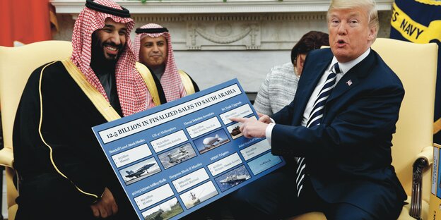 Der Saudi-Kronprinz Mohammed bin Salman und Donald Trump im Weißen Haus Der Saudi-Kronprinz Mohammed bin Salman und Donald Trump im Weißen Haus