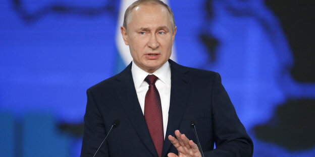 Wladimir Putin bei seiner Jährlichen Ansprache an die Nation am Mittwoch in Moskau Wladimir Putin bei seiner Jährlichen Ansprache an die Nation am Mittwoch in Moskau