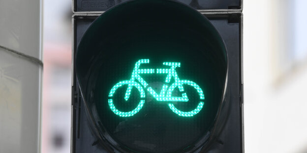 Eine grüne Fahrradampel, aufgenommen in der Innenstadt von Karlsruhe Eine grüne Fahrradampel, aufgenommen in der Innenstadt von Karlsruhe