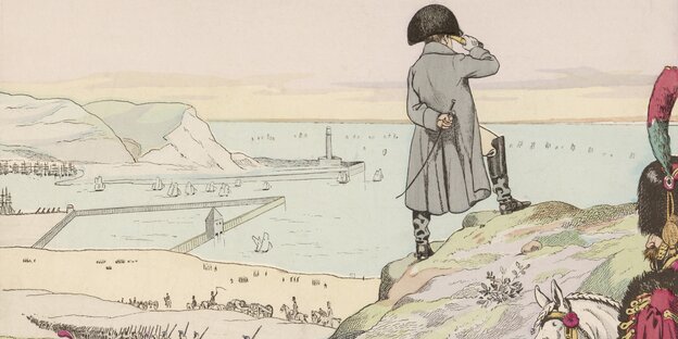 Ein Mann blick mit einem Fernrohr über das Meer Ein Mann blick mit einem Fernrohr über das Meer