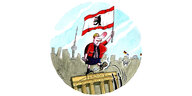 Eine Zeichnung von dem Cartoonisten Burkhard Fritsche, die Franziska Giffey mit Berlinfahne auf dem Brandenburger Tor zeigt, dahinter die Silhouette von Berlin