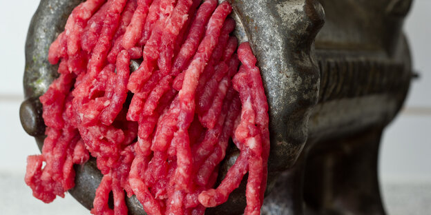 Rindfleisch durch einen Fleischwolf gedreht Rindfleisch durch einen Fleischwolf gedreht