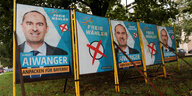 Wahlplakate für Aiwanger stehen in einer Reihe