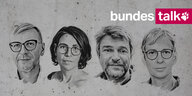 Die Köpfe der taz-Redakteur*innen Ulrich Gutmair, Judith Poppe, Bernd Pickert und Susanne Knaul