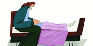 Illustration einer Frau, die bei ihrer Mutter am Sterbebett sitzt