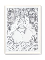 Ein Scherenschnitt der Künstlerin: Ein nackter Mann fotografiert seinen Anus mit dem Smartphone